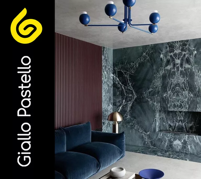 Arredare soggiorno: soggiorno moderno blu - Giallo Pastello Interior Design Brescia