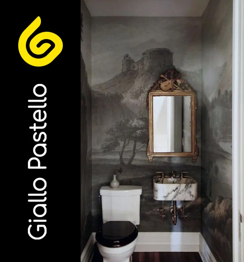 Bagno con carta da parati: stile classico - Giallo Pastello