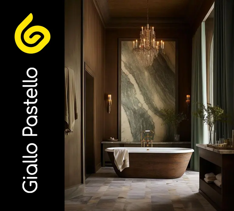 Bagno con carta da parati: stile classico - Giallo Pastello