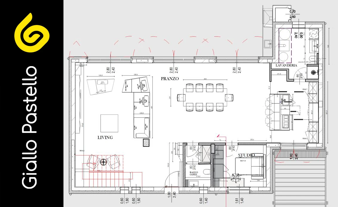 Villa a Brescia, Progetto: planimetria piano terra  - Giallo Pastello Interior Design Brescia Milano