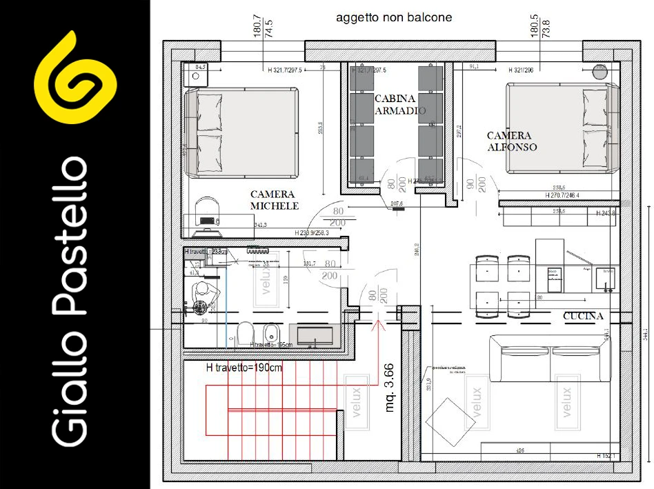 Villa a Brescia, Progetto: planimetria sottotetto  - Giallo Pastello Interior Design Brescia Milano